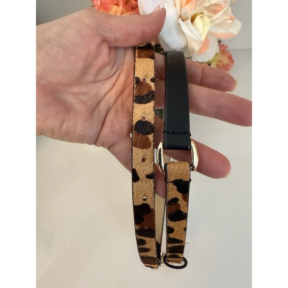 Banana Republic Dyed Calf‎ Hair Faux Leather Brown Skinny Belt Leopard Print XS